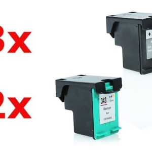 Alternativ zu HP Nr 338 & Nr 343 Tinten Spar Set (BK,Color) 5 Stück